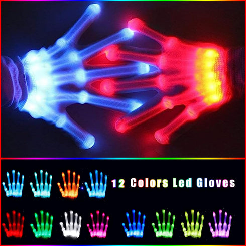 12 Color Led Light up Gloves Cool Finger Flashing Toys Gifts for Halloween Christmas Easter Birthday Parties?1 pair?...