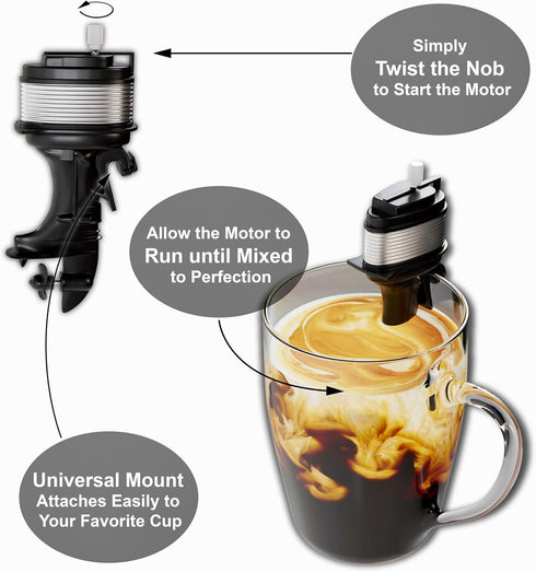 The Motor Mixer by HMC - Novelty Boat Motor Coffee Mixer Wind-Up Outboard Mini Boat Motor Stirrer Toy Beverage Works with Cups, Mugs, & Glasses - ...