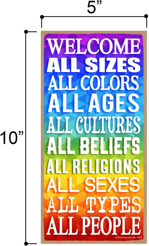 Honey Dew Gifts, Welcome All People, 5 inch by 10 inch Hanging Signs, Wall Art, Decorative Wood Sign, House Decor, 75578...