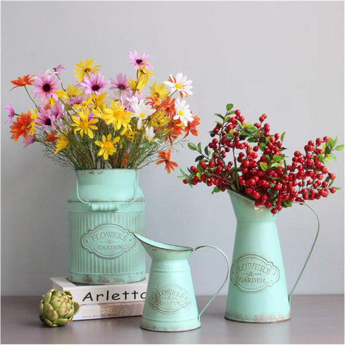 Green Galvanized Metal Farmhouse Flower Vases - Rustic Decorative French Flower Bucket Pots for Wedding Table Centerpiece Decorations, Home Decor...
