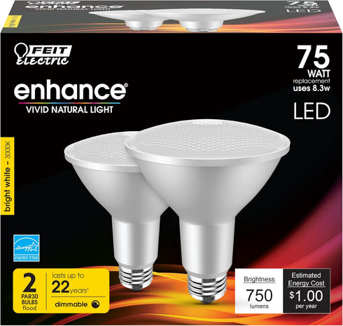 Feit Electric LED PAR30L Bulbs, 75W Equivalent, Dimmable, 3000K Bright White, 750 Lumens, 22 Year Lifetime, E26 Base, PAR30 Flood Lights, Spotligh...