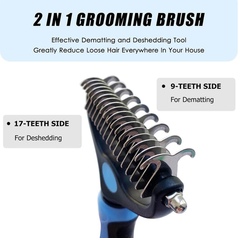 Deshedding Dog Brush And Metal Comb, Cat Brush Dog Brush Undercoat Rake for Dogs & Cats, Pet Grooming Brush For Shedding, Dematting, Pet Hair Remo...