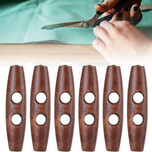 Sewing Wood Toggle Buttons, 50PCS Toggle Buttons, 2 Holes Wood Buttons, Sewing Knitting Buttons, Dark Coffee Wooden Buttons for DIY Coat Clothes A...