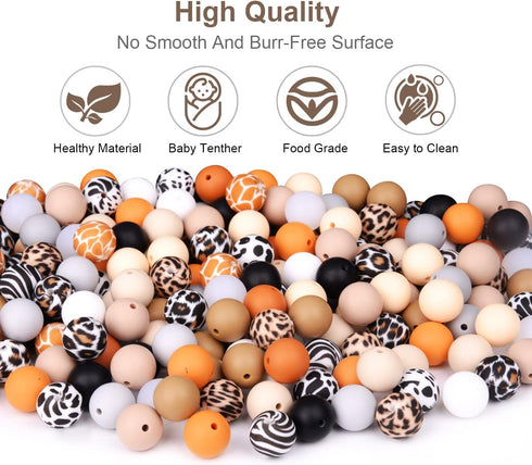 70Pcs Animal Silicone Beads Bracelet Making kit, 15mm Soft Rubber Round Beads Crafts for Keychain Wristlets Pacifier Clips Teething Lanyards Neckl...