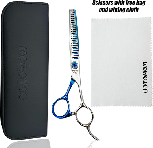 Blue & Silver Chunker Dog Grooming Scissors with Decorative Imitation Diamond Sharp and Durable 7.0'' 9CR Stainless Steel Pet Cat Trimming Shears ...