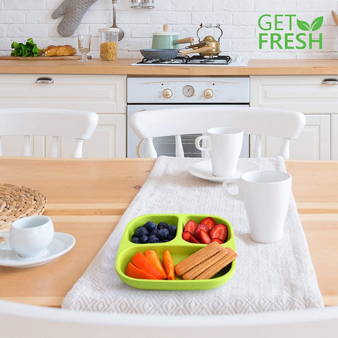 GET FRESH PLA Kids Divided Plates Set – 2-pack Melamine-Free Sectioned Plates for Kids and Toddlers – Stackable BPA-free Childrens Dinnerware Divi...