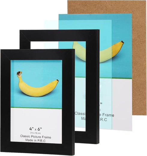 TheDisplayGuys - Square Profile Wooden Picture Frame with Tempered Glass - 4" x 6" with Easel - 2-Pack - Black...