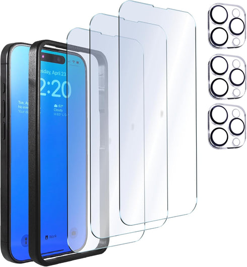 Sonix | 3 Pack Glass Screen Protector for iPhone 15 Pro + 3 Pack Camera Lens Protector | Case Friendly, Tempered Glass...