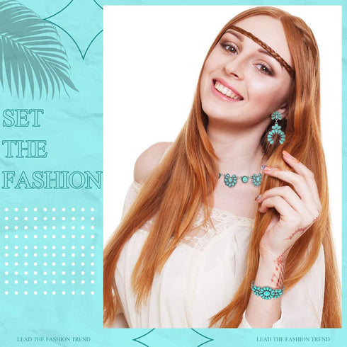 3 Pcs Turquoise Jewelry for Women Turquoise Jewelry Set Silver Bohemian Turquoise Jewelry Necklace Western Jewelry Vintage Turquoise Dangle Earrin...