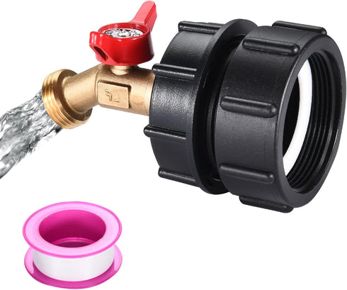 275-330 Gallon IBC Tote Tank Adapter 2.36" Fine Thread, 60mm IBC Tote Fittings with Ball Valve(Lead-Free),1/2" Male NPT Inlet ×3/4" Male GHT Threa...