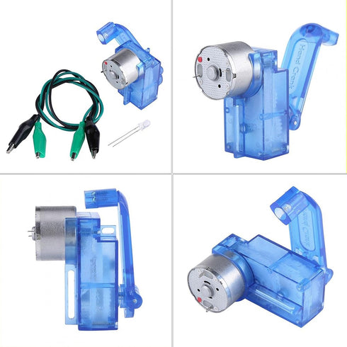 Blue Transparent Hand Crank Generator for 3-6V Small Motor, Lighting Led Lamp Beads Mini Dynamotor Fan Model Toy Accessories DIY Educational Physi...