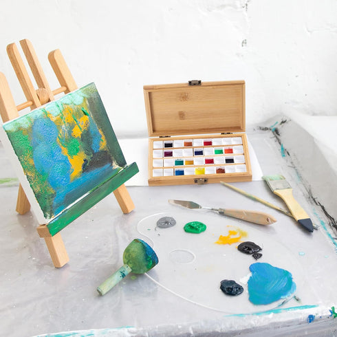 4X6 Inch Bamboo Watercolor Paint Palette 36 Empty Half Pans Wooden Travel Box Case for Acrylic Gouache Painting Amateur Hobbyists Painting Artists...