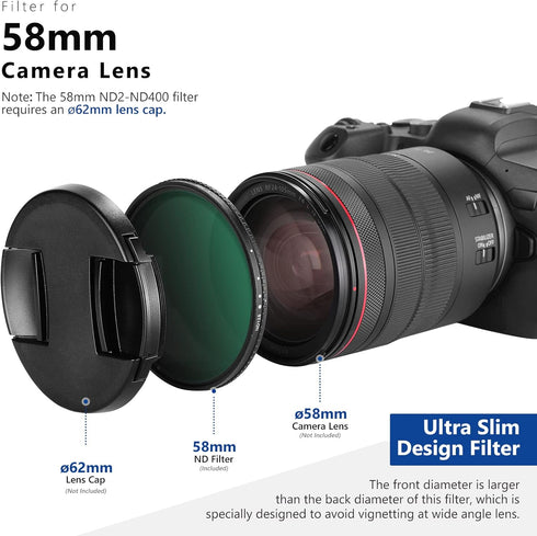 NEEWER 58mm Variable ND Filter ND8-ND128 Camera Lens Filter (3-7 Stop) No X Cross Neutral Density Ultra-Slim HD Filter with 30 Multi-Layer Nano Co...