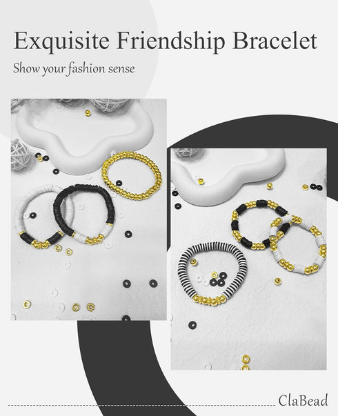 ClaBead Bracelet Making Kit, Clay Beads Bracelet Kit with Gold Beads and Gold Flower, Swift Friendship Beads Bracelet Kit for Jewelry Making...