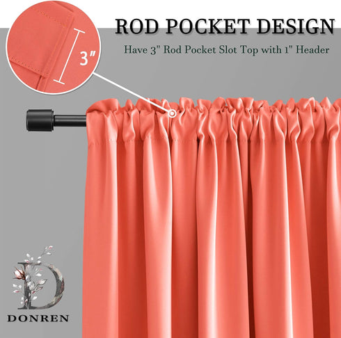 DONREN Coral Blackout Curtain Panels with Rod Pocket - Room Darkening Thermal Insulated Curtains for Bedroom (52 W x 63 L Inch,2 Panels)...