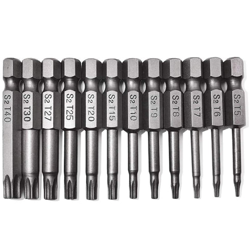 Torx Screwdriver Bit Set, PTSLKHN S2 Steel Magnetic Security Tamper Proof Star 6 Point Screw Driver Kit Tools, 12PCS 1/4" Hex Shank T5-T40 50mm Le...