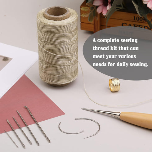 BAGERLA 273 Yards Leather Waxed Thread Sewing Kit Including Sewing Thread Needle Awl Thimble, Leather Sewing Upholstery Repair Kit for Leather Car...