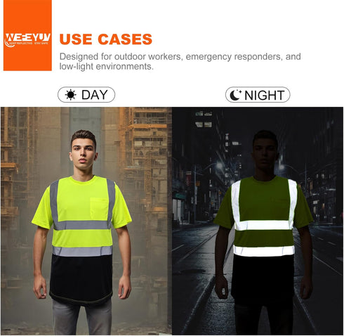 High Visibility Shirts Quick Dry Safety T Shirts with 4 Reflective Strips and Pocket Short Sleeve Mesh Hi Vis Construction Work Class 2 Shirt for ...
