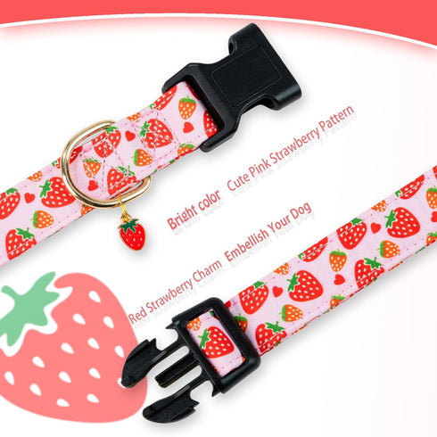 Cute Cotton Dog Collar for Small Medium Large Dogs Special Design Cute Pink Strawberry Dog Collar for Girl Female Dogs Soft Adjustable Strawberry ...