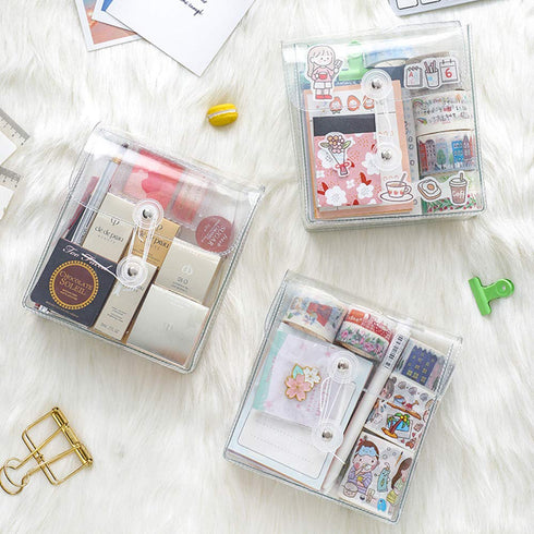 Washi Masking Tapes Multi Organizer Pouch, Minimalist Transparent Large-Capacity Visible Portable Storage Bag for Stationery Stickers Travel Small...