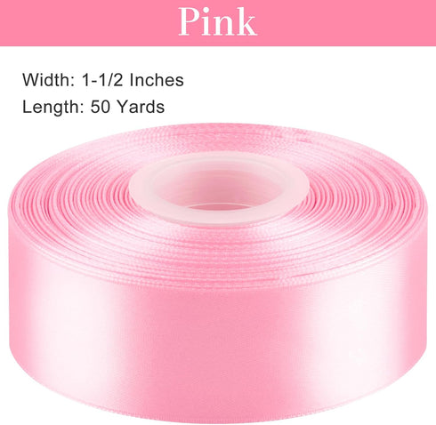 1-1/2 Inches Satin Ribbon, 50 Yards Solid Fabric Ribbon for Flower Bouquet Gift Wrapping Crafts Wedding Party Home Decoration (Pink)...