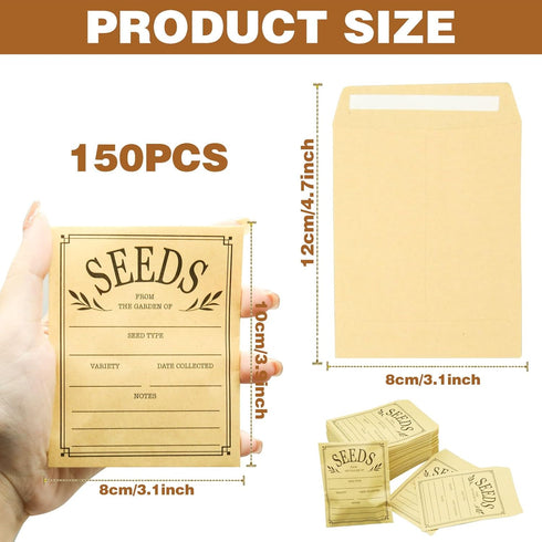 150 Pcs Seed Envelopes, Resealable Seed Packets Envelope Self Adhesive Sealing Seed Saving Envelopes Small Brown Paper Seed Storage Envelopes 3.1x...