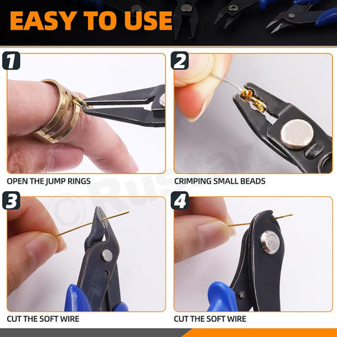 4Pcs Jewelry Pliers Tool Assortment Kit, Jewelry Bead Crimping Pliers, Flush Cutter Jewelry, Split Ring Pliers and Wire Cutter Tool for Beading Ne...