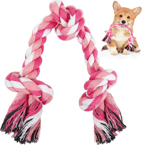 Dog Rope Toys, 3 Knots Chew Rope Toy for Medium and Small Dogs, Natural Cotton Dog Pull Rope for Tug of War and Teeth Cleaning (Pink)...