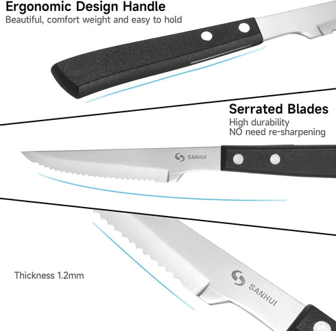 Steak Knives, Steak Knife Set of 4, German Stainless Steel Steak Knife Serrated, Silver...