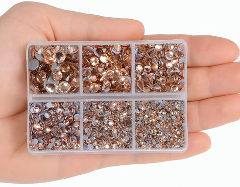 4000Pcs Mixed Size Hot Fix Round Crystals Gems Glass Stones Hotfix Flat Back Rhinestones (Champagne)...