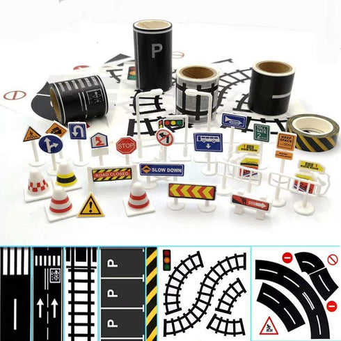 Play Road Tape for Toy Cars & Trains Black Tape 3 Rolls Road Tape 197 inch by 1.9 inch, Packing Traffic Signs Tape Stick to Floors and Walls, Quic...