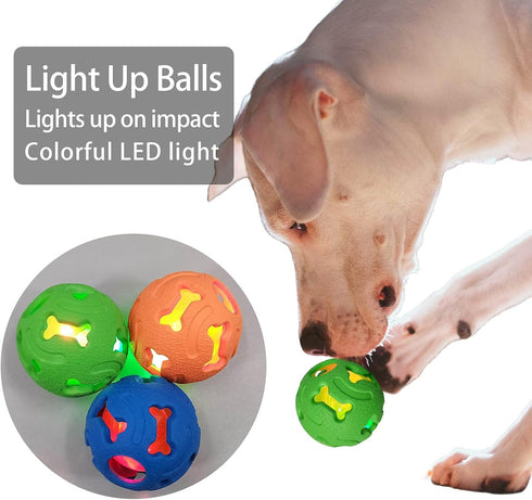 Leejec Dog Toys, 2.5" Interactive Light up Balls, Chew Toys for Medium & Small breed, Rubber Durable Fetch Training Balls, Pet Birthday Gift, 3-Pa...