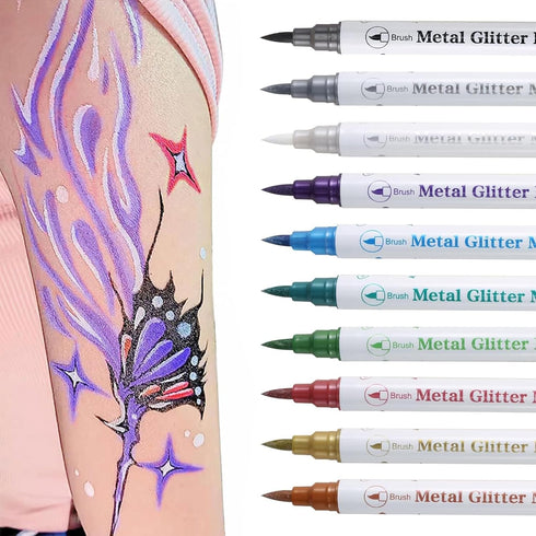 Temporary Tattoo Markers for Skin, 10 Body Markers + 200pcs Tattoo Stencils for Kids Teens and Adults, Dual-End Tattoo Pens Make Bold and Fine Lin...