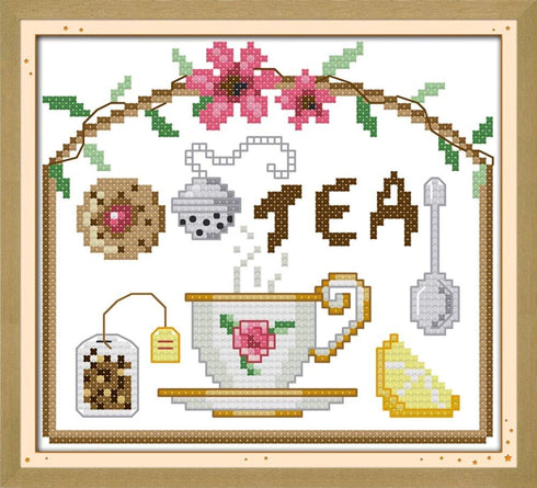 Cross Stitch Kits, Awesocrafts Tea Time Easy Patterns Cross Stitching Embroidery Kit Supplies Christmas, Stamped or Counted (Tea Time, Counted)...