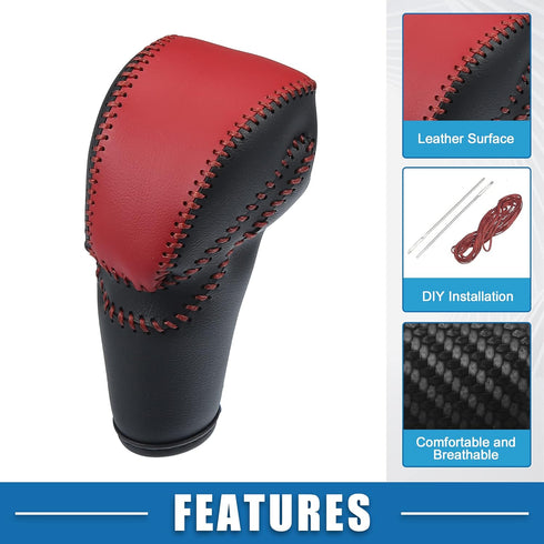 Gear Shifting Knob Cover Automatic Transmission Lever Trim for Honda Accord 9 2013-2017 Black Faux Leather Deep Red Line...