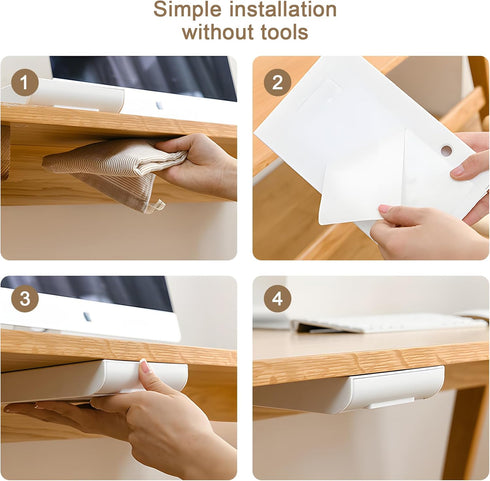 2 Pcs Under Desk Drawer, Self-Adhesive Hidden Desktop Organizer, Attachable Plastic Desk Drawer Slide Out, Table Storage Tray for Pencil Pen Stati...