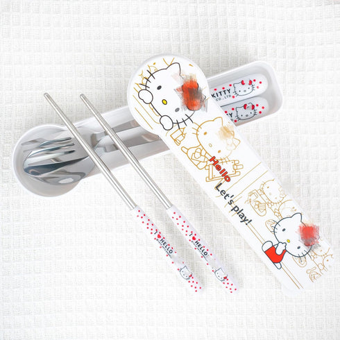 Cartoon Kitty Utensils Set Includes Reusable Stainless Steel Fork Spoon Chopsticks And Cute Cat Carrying Case Durable...