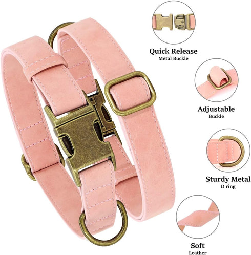 Didog Soft Leather Dog Collar, Durable Heavy Duty Dog Collars with Quick Release Metal Buckle, Adjustable Pink Dog Collar Leather for Large Medium...