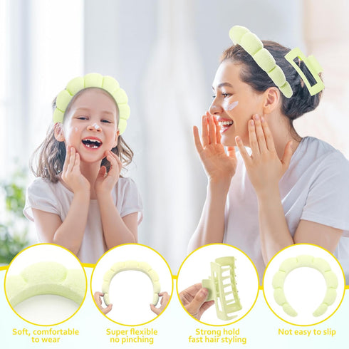 Skincare Headbands for Women, Makeup Spa Headband Bubble Face Wash Headbands for Washing Face or Facial with Hair Clips, Thick Hair Cute Puffy Spo...