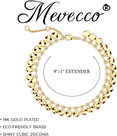 MEVECCO Gold Plated Anklet, 14K Gold Boho Beach Dainty Cute Tiny Lucky Star Foot Chain Ankle Bracelet Silver Beaded Chain Anklet for Women...