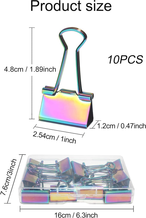 10 Pcs Rainbow Paper Clamps,Medium Binder Clips, 1 Inch Length for Office Use, Organize Files and Folders...