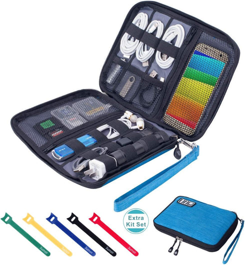 Travel Cable Organizer Bag Waterproof Portable Electronic Accessories Organizer for USB Cable Cord Phone Charger Headset Wire SD Card with 5pcs Ca...