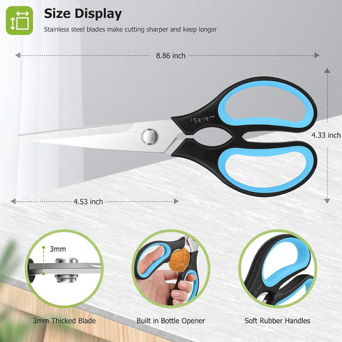 Kitchen Scissors, iBayam 2-Pack Kitchen Shears, 9 Inch Heavy Duty Dishwasher Safe Food Scissors, Multipurpose Stainless Steel Sharp Cooking Scisso...