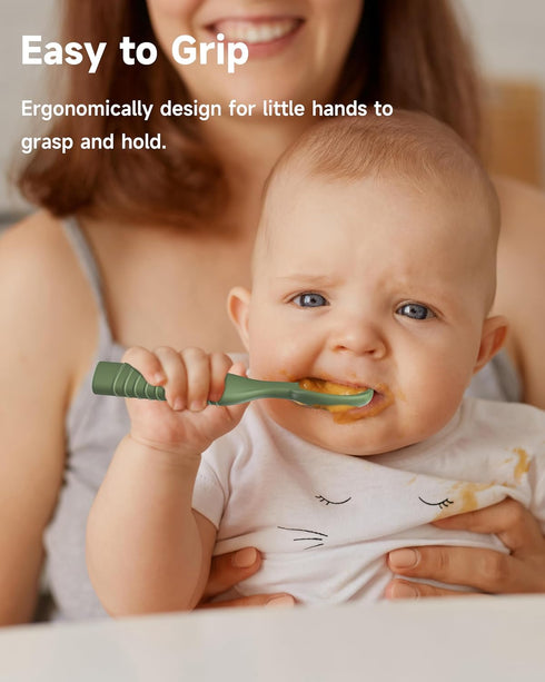 Baby First Spoons Set (4 Pack),Pre-Spoon Feeding Utensil for Kids Aged 6+ Months,Baby Led Weaning (BLW) Teething Spoon-Self Feeding,Silicone Toddl...