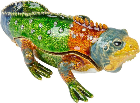 QIFU Hand Painted Enameled Lizard Style Decorative Jewelry Trinket Box Hinged...