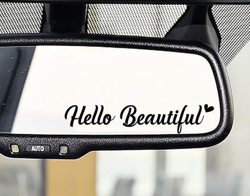 Pack of 3 Hello Beautiful Rearview Mirror Vinyl Sticker Decal|Vanity Mirror Stickers|Car Accessories Gifts|Car Decal for Women|Car Window Decal|Se...