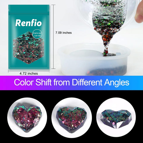 Renfio Chameleon Chunky Glitter, Mixed Fine Powder Color Shift 1.75 Oz (50g) PET Flake Orange Green Purple Glitters Sequin Resin Pigment Chip Dust...
