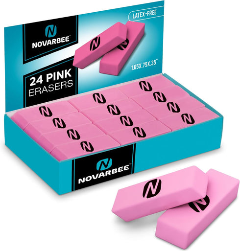 Noverbee Erasers, Pink Erasers. Erasers for Pencils 24 Pk. Erasers for Kids, Erasers Bulk for School Supplies, Art, and Office Use. Latex- Free pe...