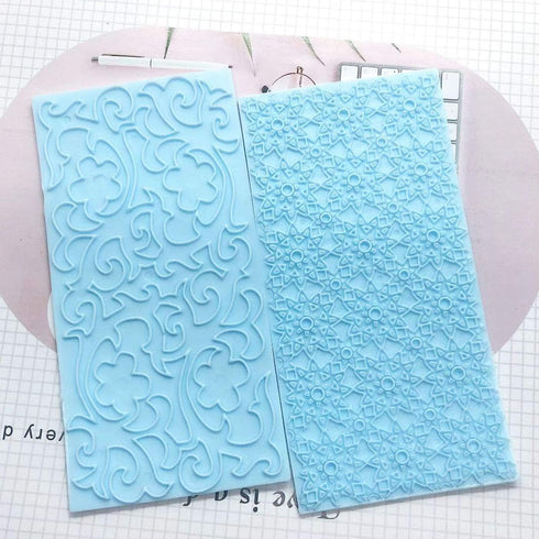 6 Pack Fondant Impression Mat Set Cake Decor Mold Set-Embossed Tree Bark/Flower/Cobblestone Texture Design Sugarcraft Decor Tool for Chocolate Cup...