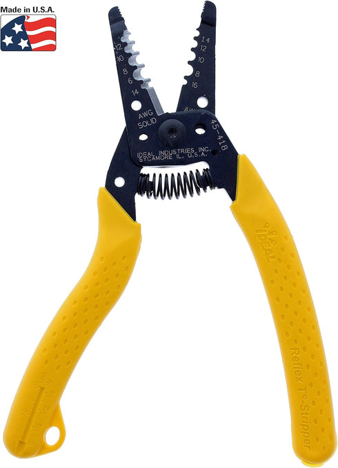 IDEAL Electrical 45-418 Premium Reflex T Stripper - 6-14 AWG solid, 8-16 AWG stranded, Wire Stripper, Plier Nose, Textured Grips...